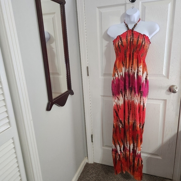 No Boundaries Dresses & Skirts - Tie dye smocked maxi dress ruffle hippie boho festival beachy resort colorful LG